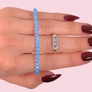 Conjunto Pulsera con Cristales Celeste Tornasol y Anillo Con Piedras Baguette de Plata 925